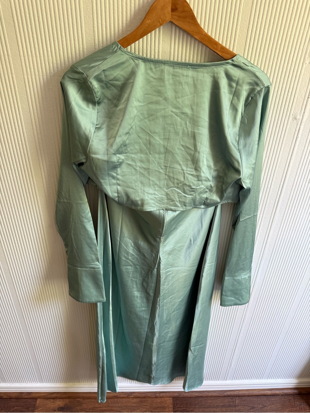 RNWY Sage Green Tie-Front Satin Dress - Picture 3 of 3